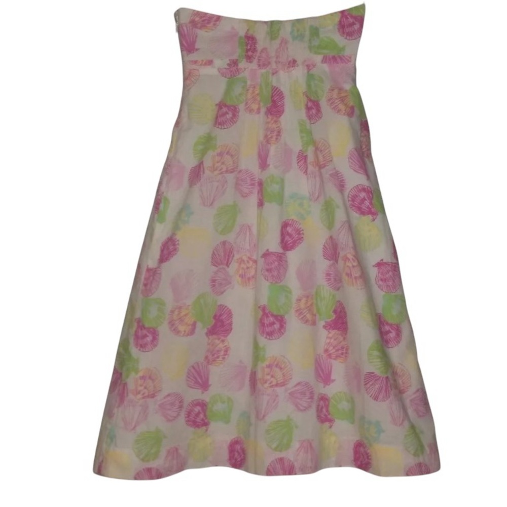 LILLY PULITZER Seashell Print Smocked Cotton Strapless Lining Dress Size 0- XS - Picture 2 of 7